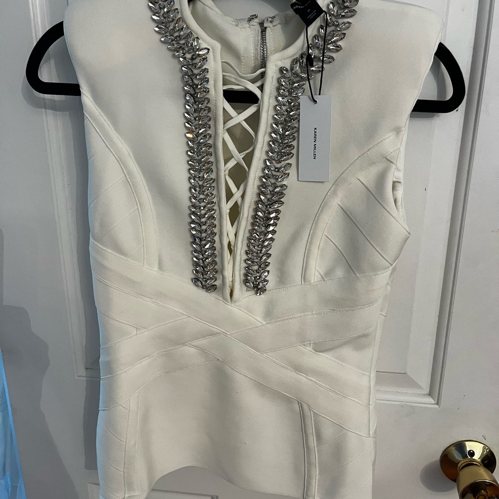 Karen Millen bandage plunge neck top with Silver Embellishments